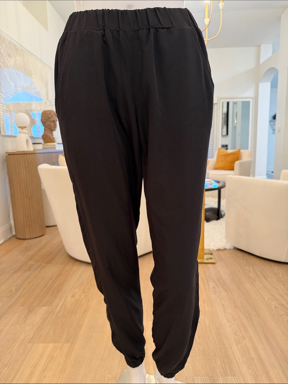 Black Elastic-Waist Jogger Pants